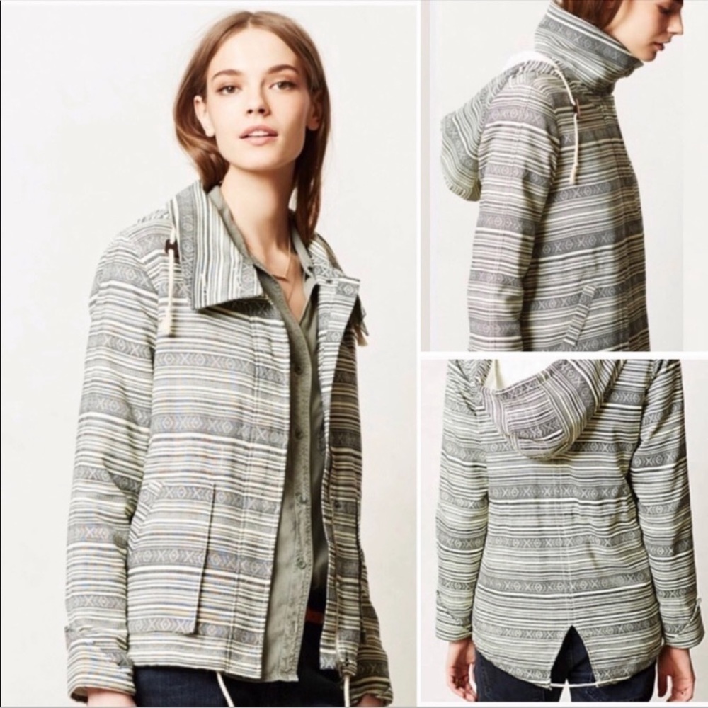 Anthropologie Capulet Anorak Beige Gray Hooded Zip Lined Jacket Size Medium